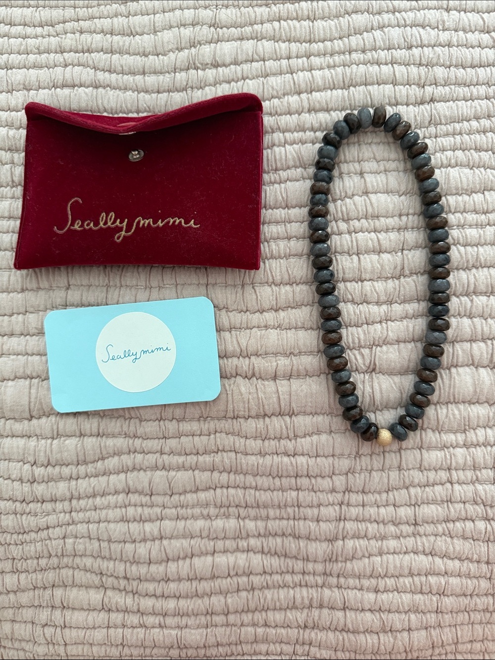 Seally Mimi Dark Brown and grey Beaded Necklace with Gold Accent